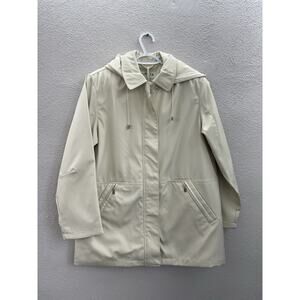 Orvis Womens Coat Size Medium Tan Zip Up Cherry Lined Hooded Jacket Dotti Hat